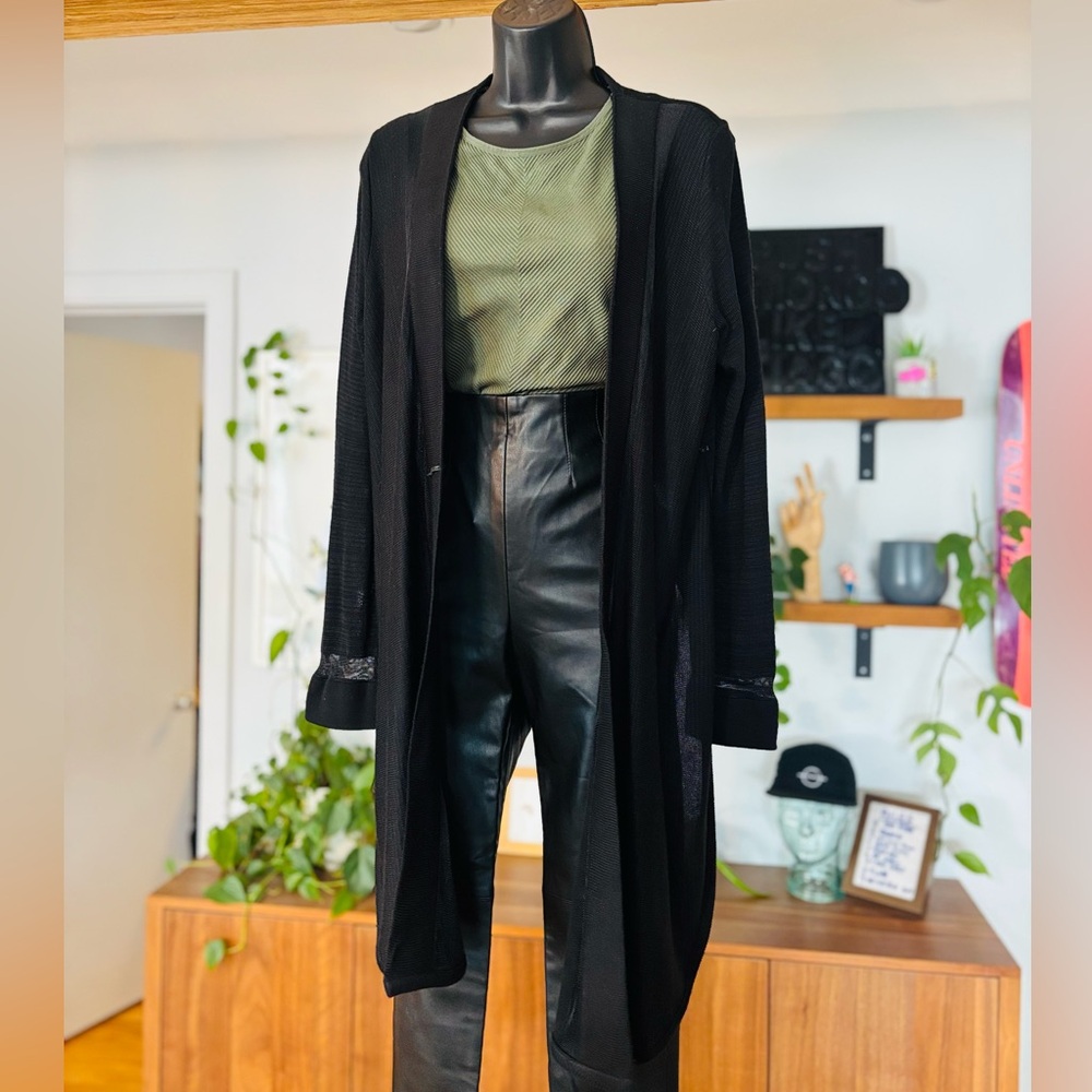 Gaspari Montreal-Sheer Knit Long Cardigan | Maryse Roye Designer | Black